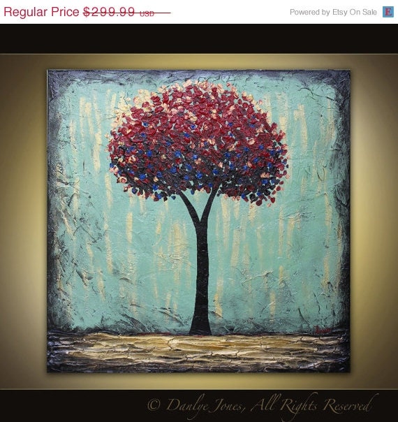 Red Tree Abstract painting original acrylic on canvas 36 x 36