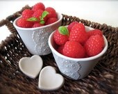 Cool Gray Porcelain Lace Cup with Heart Cutlery Rest Set -Hideminy Lace Series