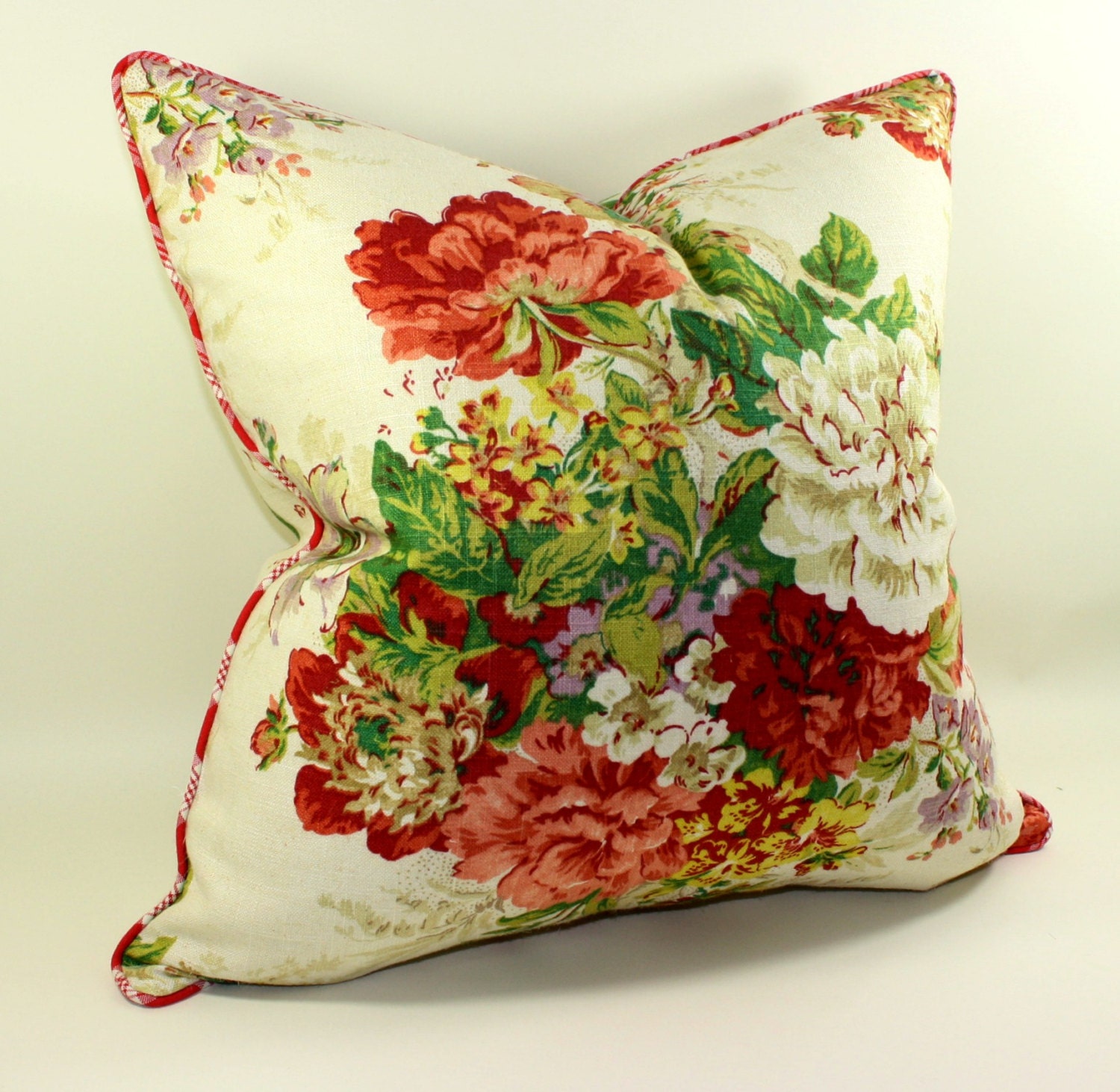 Waverly Ballad Bouquet in Radish Pillow Cover, Cushion, Toss Pillow, Decorative Pillow
