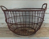 vintage  wire storage basket with handles