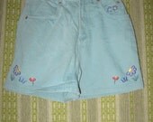Vintage 90's 1990's Nineties 80's 1980's Eighties Denim Grunge Women Teen Indie Floral Summer Spring Blue High Waisted Shorts 50% OFF SALE
