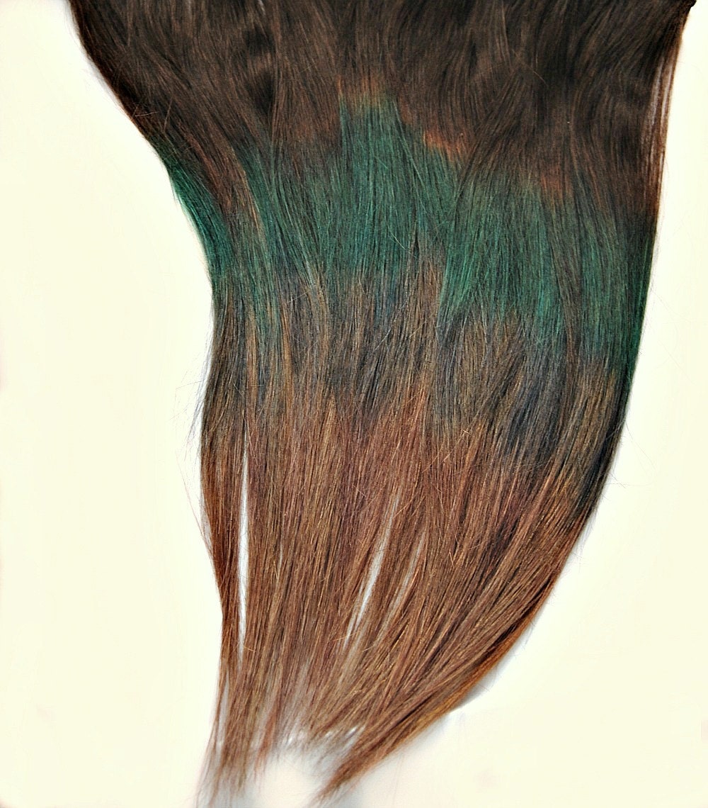 BRUNETTE AZTEC TRIBAL Set - Human Hair Extensions - Dip Dyed Tips / Tie Dyed Clip Ins // Brown Teal Blue Purple Pink Peach / Rainbow Ombre