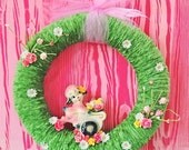 OOAK Vintage Lamb Spring Yarn Wrapped Wreath