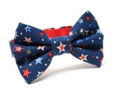 4th of July Holiday Bow Tie Dog Collar- Navy Blue and Red Shooting Stars