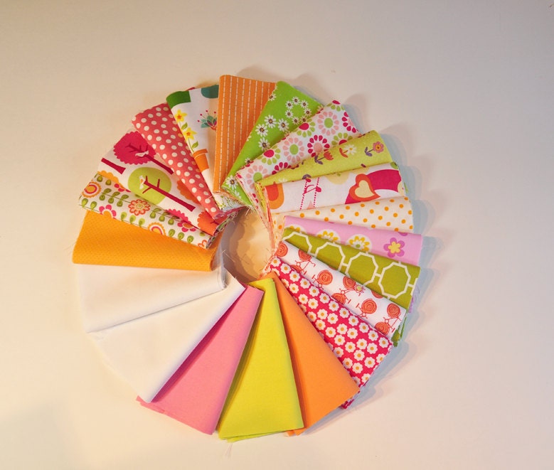 Destash Fabric Fun Bright Strips 5 inch Summer selection Modern Bright Green Orange Pink