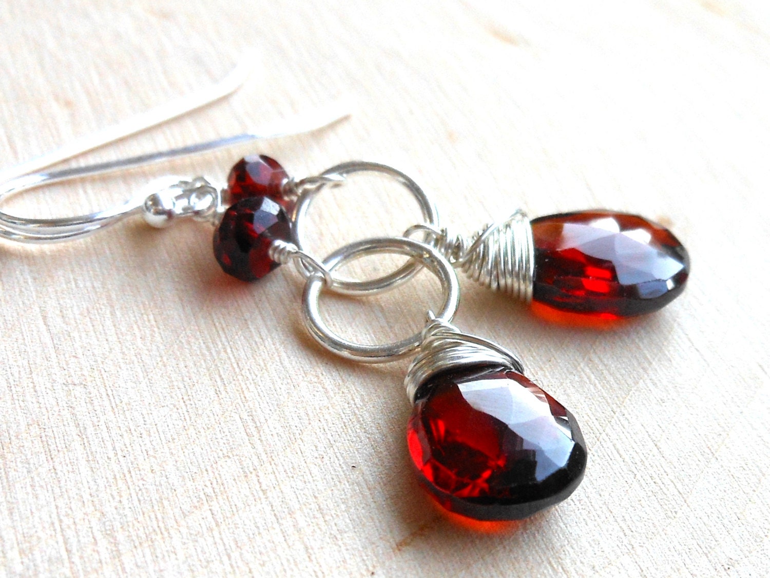 Dangling Garnet Earrings Sterling Silver Red Gemstone Earrings, january birthday