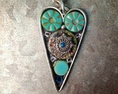 Bohemian Jewelry, Mosaic Necklace, Heart  Pendant