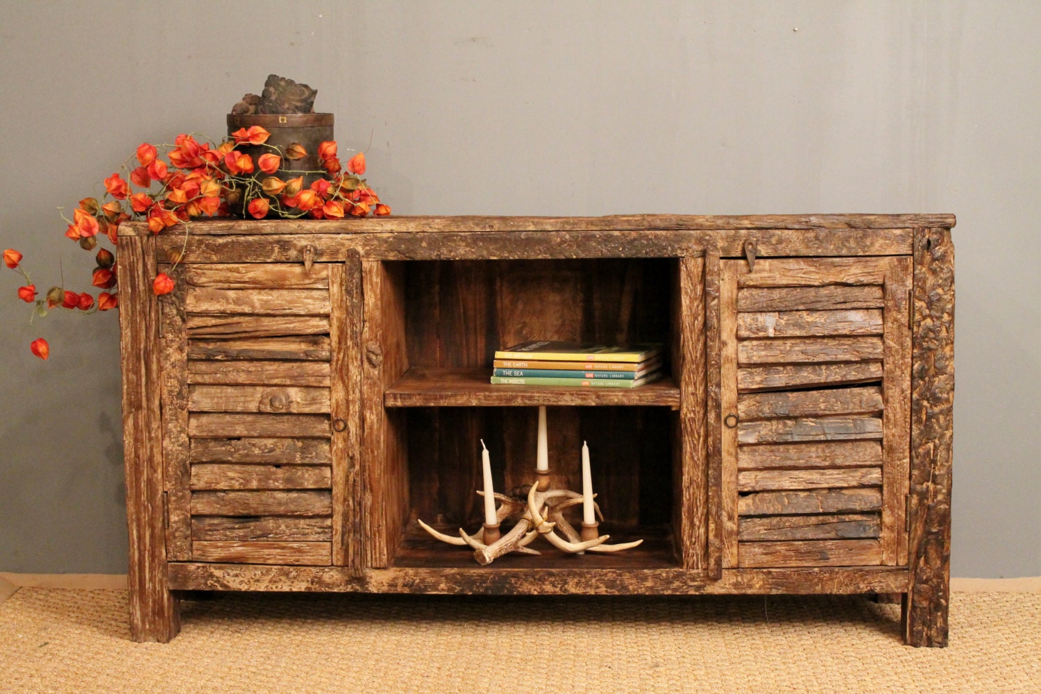 Clearance Item Repurposed Antique Railroad Tie Rustic Media Console TV Stand Sideboard