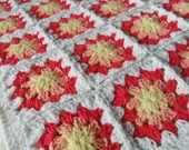 Yellow, Peach and Coral Granny Square Baby Afghan - Baby Shower Gift - Sweet and Sunny