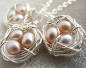 Triple Bird Nest Pearl Pendant, Cultured Freshwater Pearls, Adjustable Chain