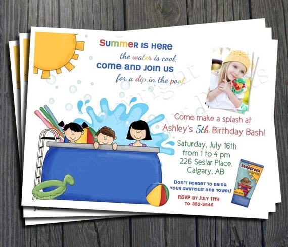 Pool Party Invitation - FREE Thank You Card included Il_570xn