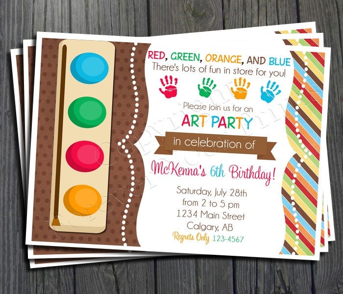 Art Party Birthday Invitation - FREE Thank You Card included Il_570xn