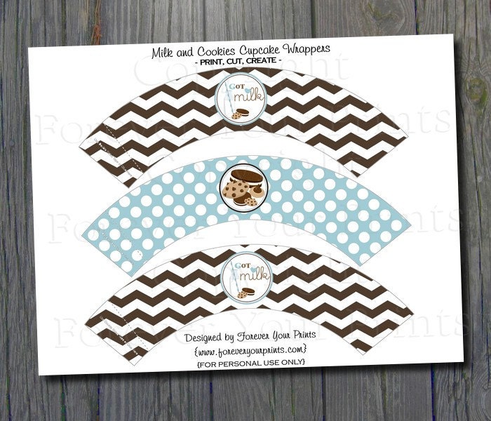 Milk and Cookies Party - Cupcake Wrappers - INSTANT DOWNLOAD Il_570xn