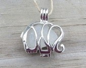 Sea Glass  Elephant Necklace Locket Frosted White Pendant