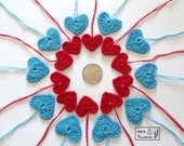 10 Small CROCHET HEARTS in Teal great for Decorations, Ornaments, Embellishments as Gift Tags