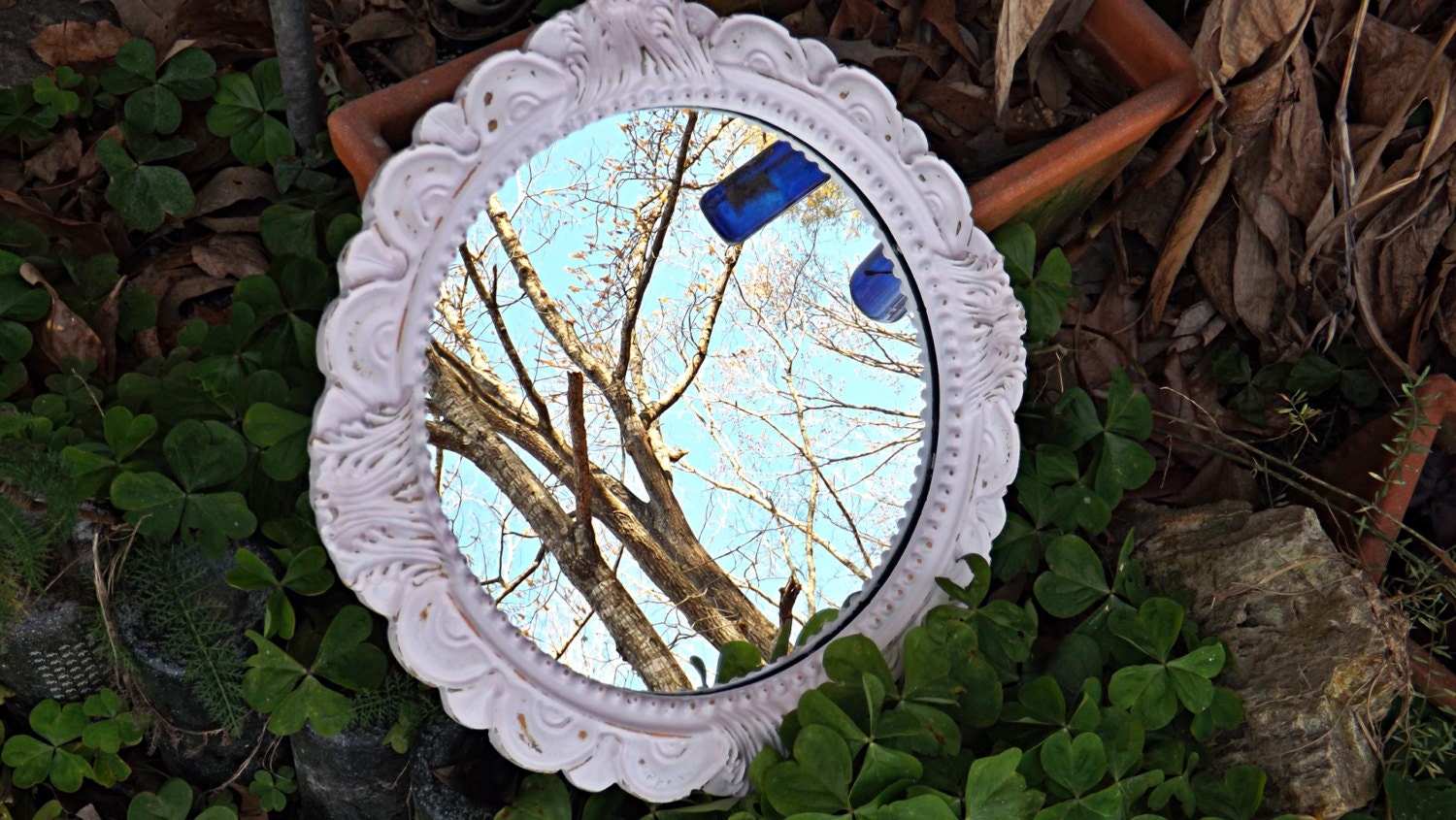 Round Baroque Style Mirror / Pale Baby Pink / Wall Decor/ Hollywood Regency / Shabby Chic Decor