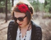 Crocheted Flower with double layers in Cherry Red