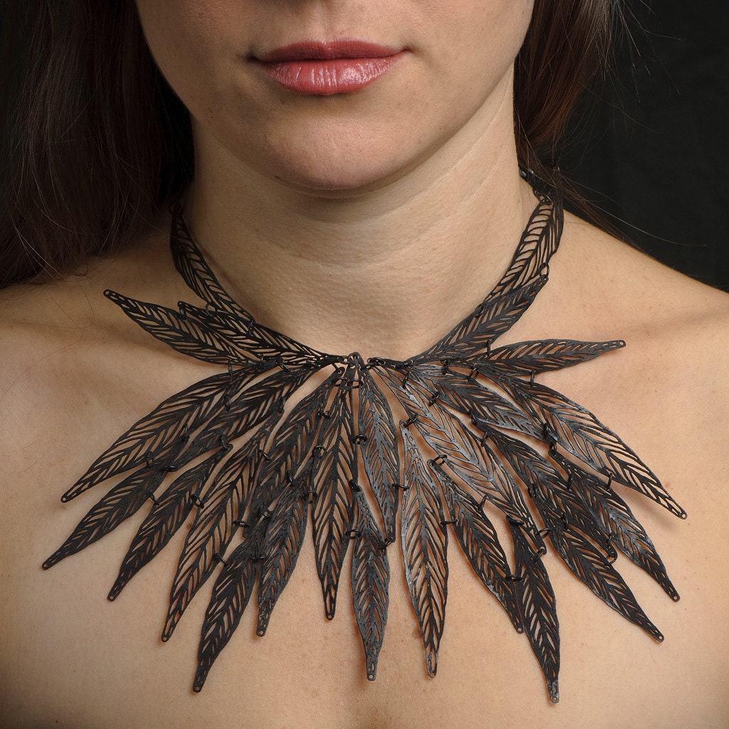 Big necklace, Black leaf statement necklace