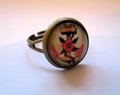 Vintage anchor tattoo adjustable ring