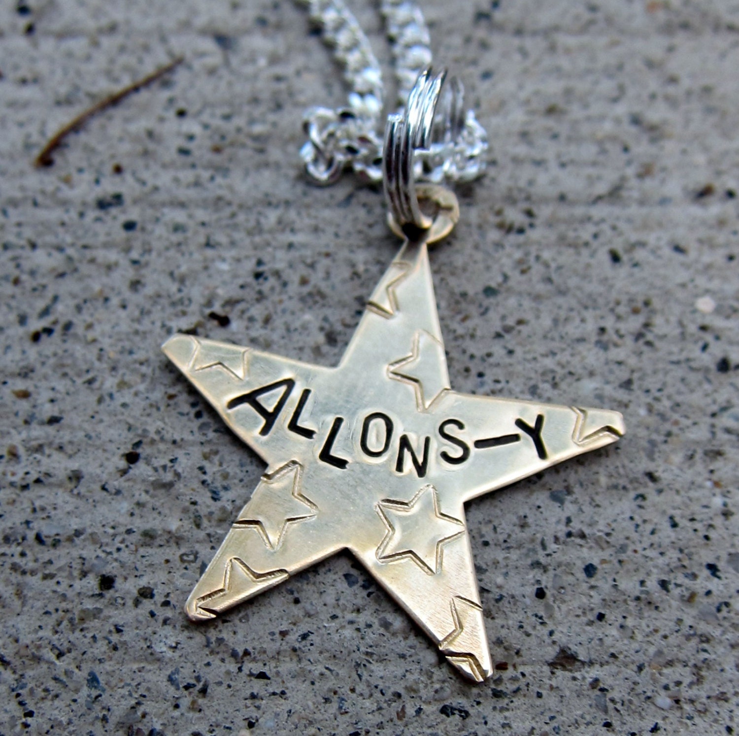 Dr Who Quote - Allons-y Star - Hand Stamped Necklace    -Made to Order-