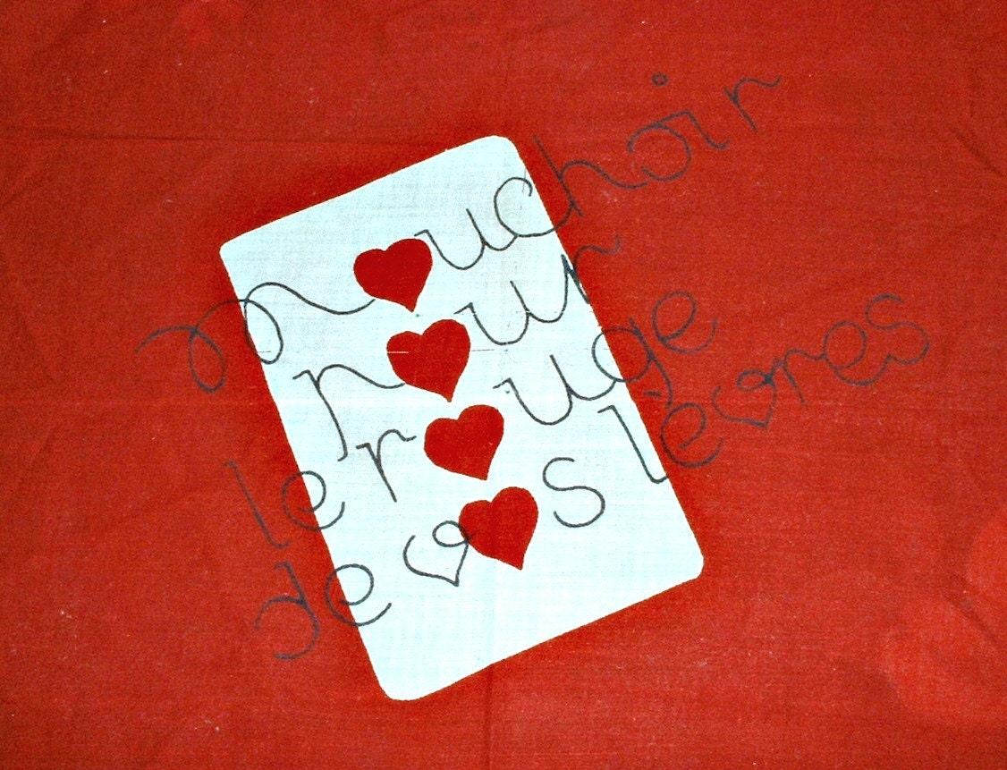 Vintage Hankie Red Lips Hearts French Handkerchief Hanky Valentine's Day - ClassicMemories