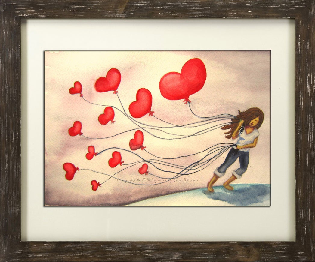 Red Heart Balloon Watercolor Art -- The LOVE We Keep 8x10 -- Whimsical Art Print