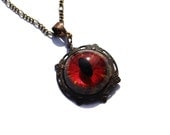 Steampunk Necklace Sightmares Mini Red, Yellow and Black Eye in Post Apocalypse Rusty Brass by Dr Brassy Steamington