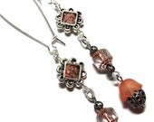 Silver and Peach Cathedral Crystal Bead, Swarovski Crystal and Lucite Flower Bell Pierced Earrings - by Dr Brassy Steampunk
