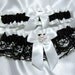 White Satin and Black Lace Wedding Garter Set w/ Beautiful Crystal Embellishment - Toss Garter Included - Plus Size Too