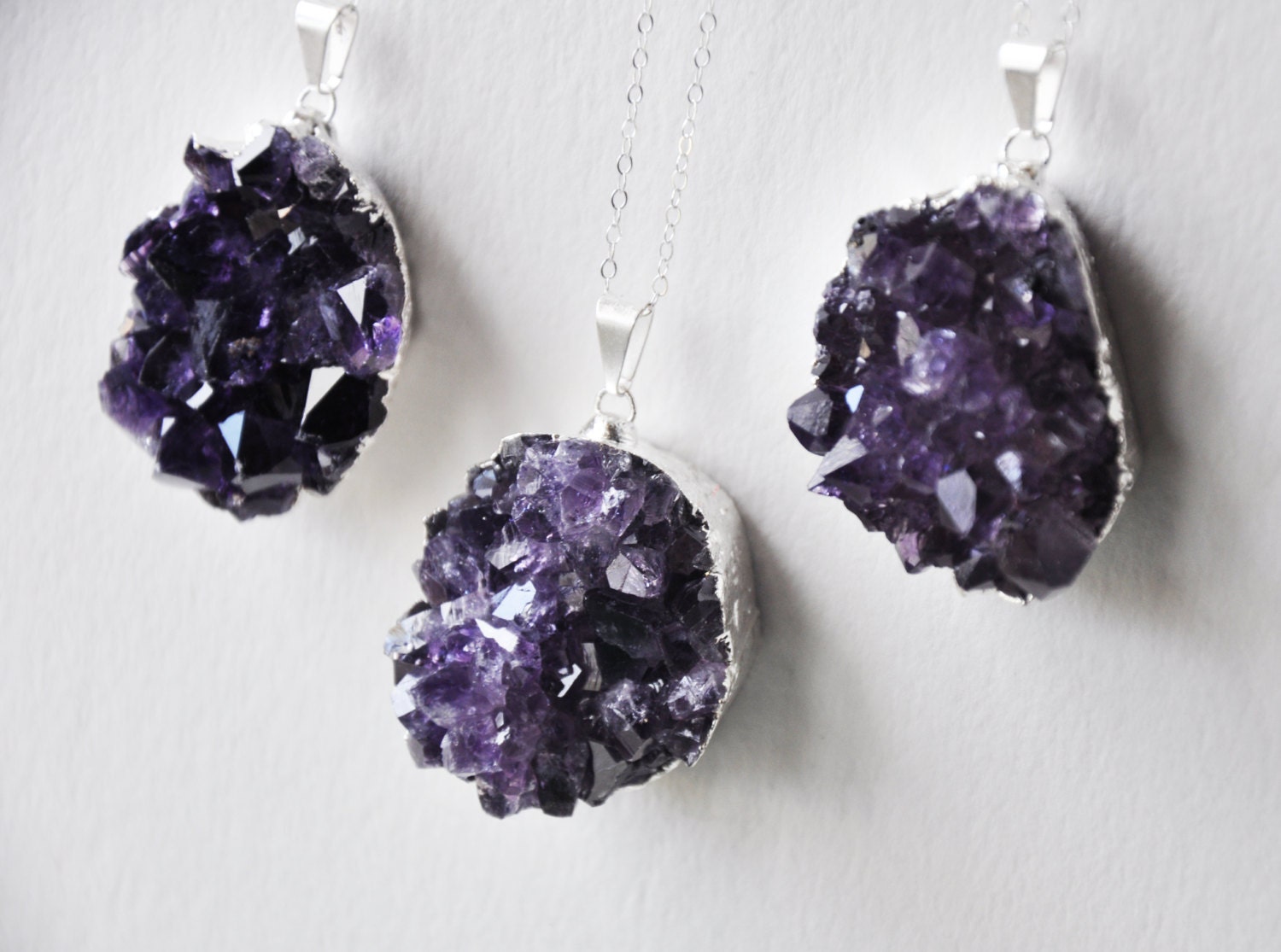 Amethyst Druzy Crystal Cluster Necklace - Sterling Silver Chain Necklace - Uruguayan Dark Purple - Mothers day - Gifts for Her