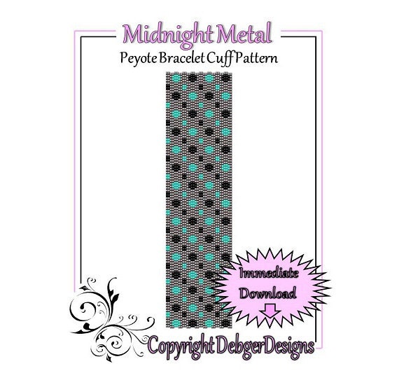 Midnight Metal - Beaded Peyote Bracelet Cuff Pattern