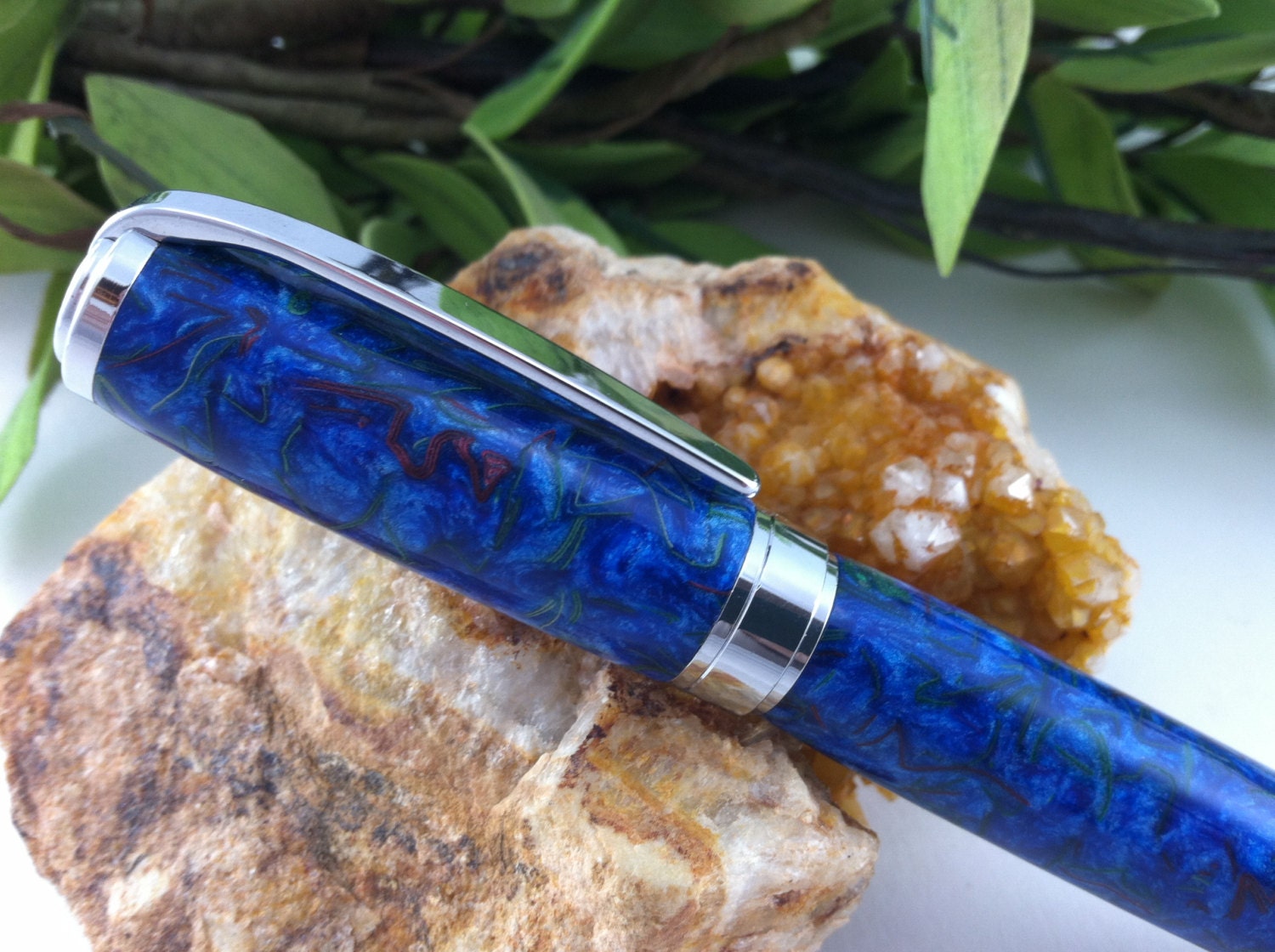 Vibrant Blue Confetti Fusion - Hand Crafted Writing Pen - FREE ENGRAVING