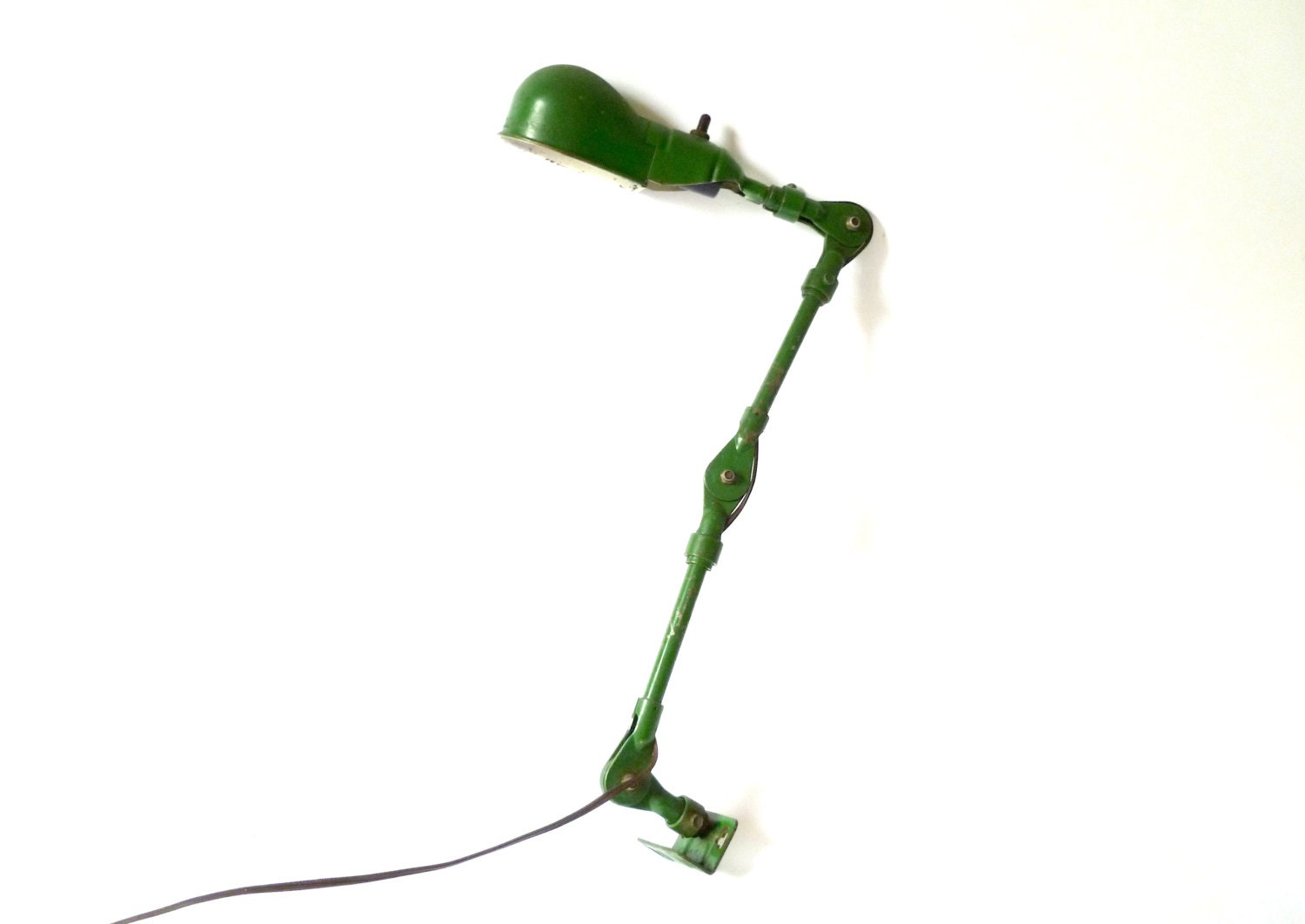 Vintage Green Industrial Factory Light ... Sears Craftsman, Model 2535, Steel, Articulating, Adjustable Workbench Lamp, Steampunk