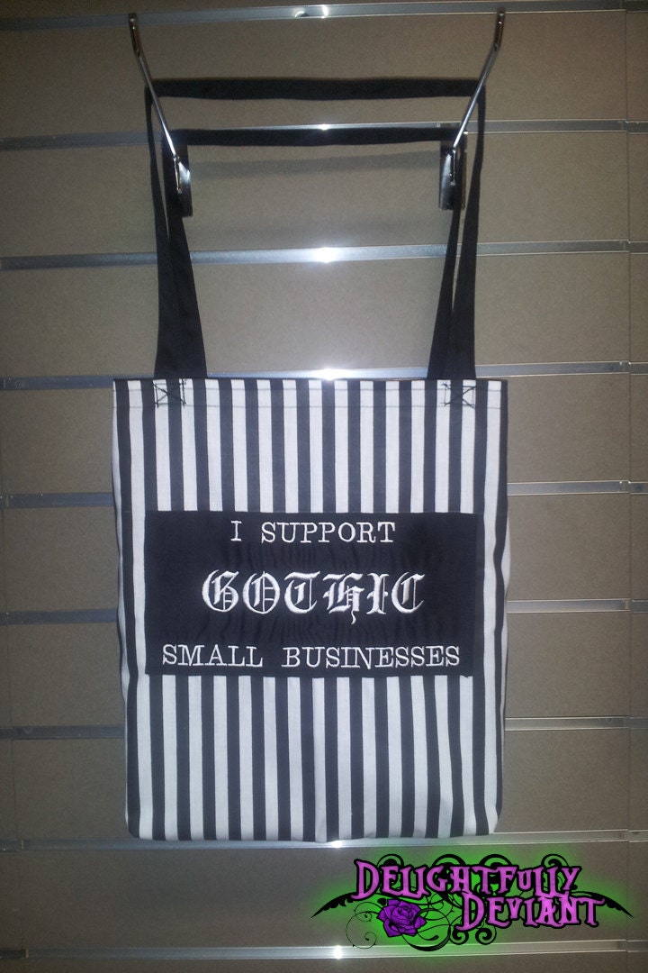 Gothic Reusable Tote/ Shopping Bag (Black and White Stripe)