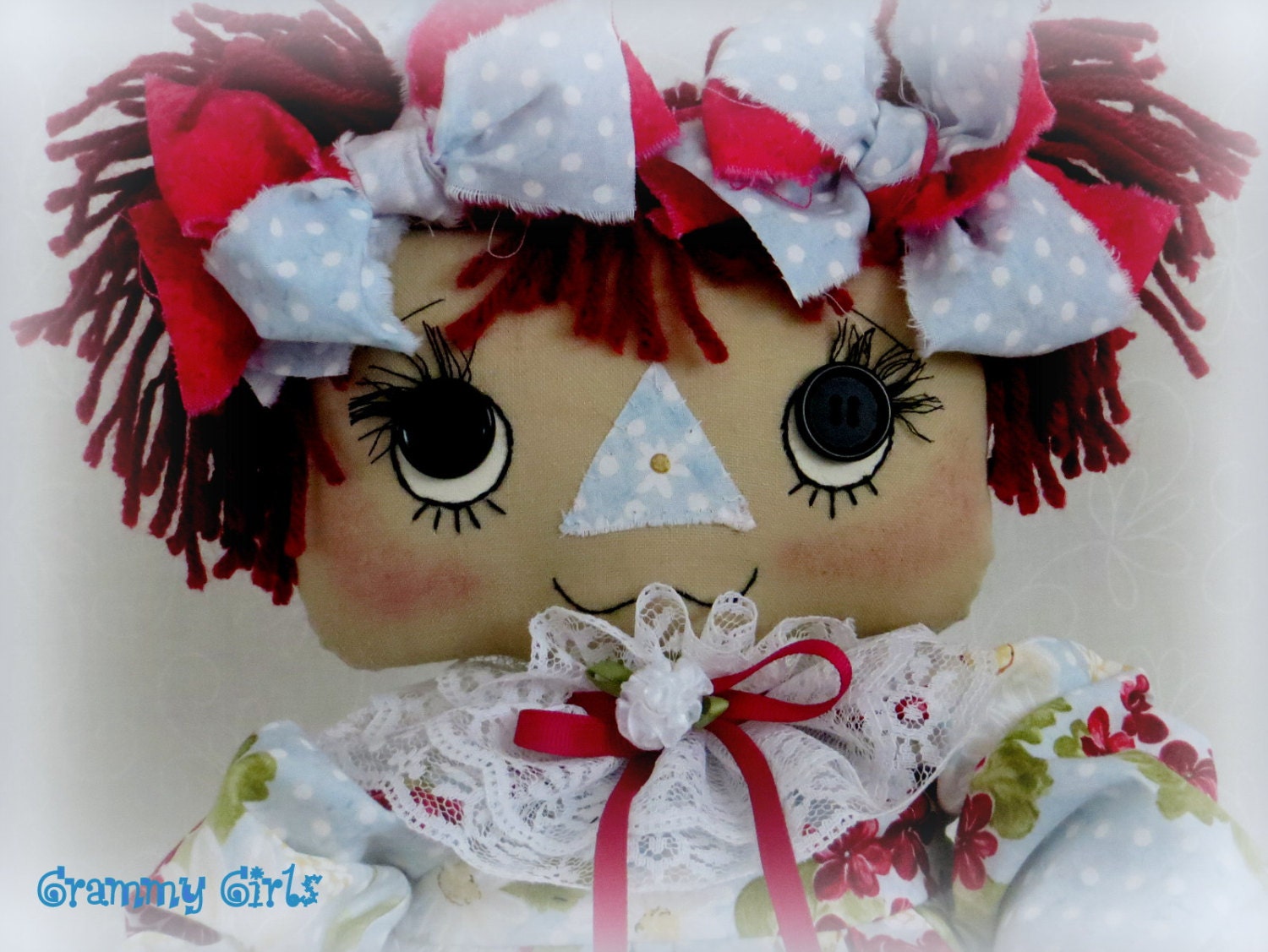 Raggedy Ann, Handmade Rag Doll, Primitive, OOAK, Original, One of a Kind, Folk Art, Easter, Prim, Spring, Cloth Doll