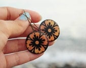 Tribal flower earrings - black earrings, orange earrings, native jewelry, golden, gift idea for her - made to order