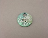 Dragonfly Pendant Sterling Silver Turquoise Lime Green Pendant Unique Art Bead Butterflies