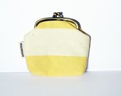 Clip Coin Purse -   White Yellow Striped - Small Size in Cotton Fabric