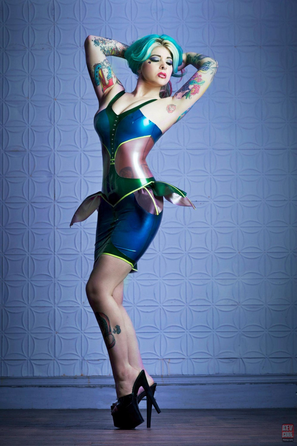 Rubber Latex Beetle Dress with Wings and Optional Spikes