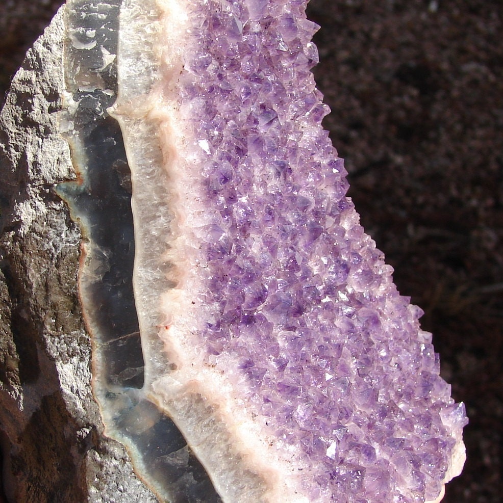 Uruguay Amethyst Quartz Crystal Geode with Agate, cut base, art by Mother Nature, Nature's comfort Stones