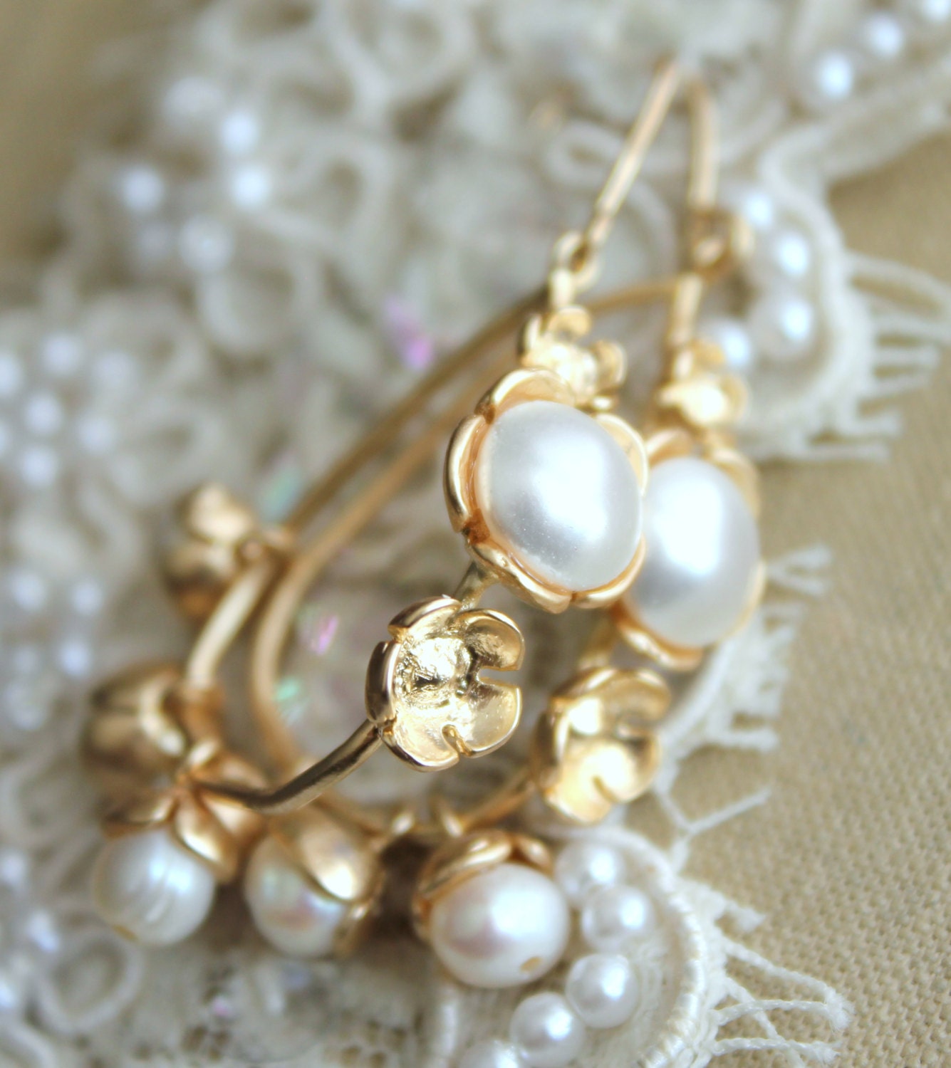 Pearls and gold earrings,bridas jewelry- 14k gold plated,gold filled earrings with freshwater and Swarovski pearls.