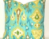 Turquoise Ikat 18 inch Pillow Cover Decorative Pillow Accent Pillow Throw Pillow Cushion Cover