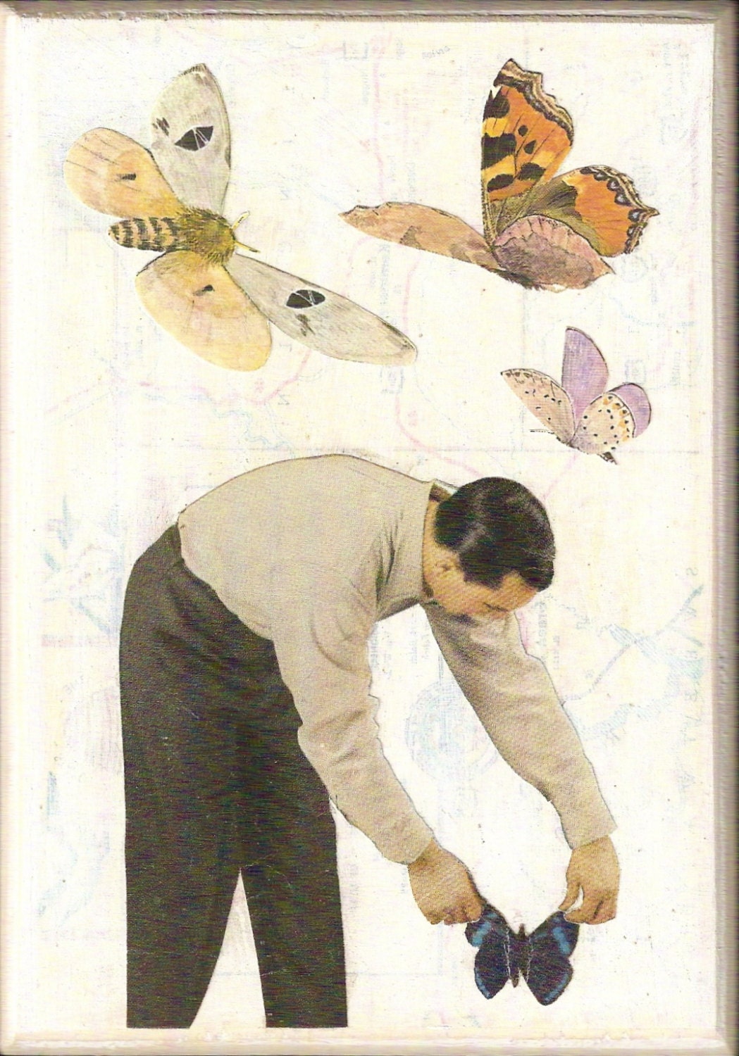 Original Collage on Wood (ready to hang, OOAK, mixed media, home decor) -- The Collector