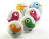 Tweet Push Pin / Thumbtacks  / Magnet / Fabric Covered  Tack Birds Rainbow 46