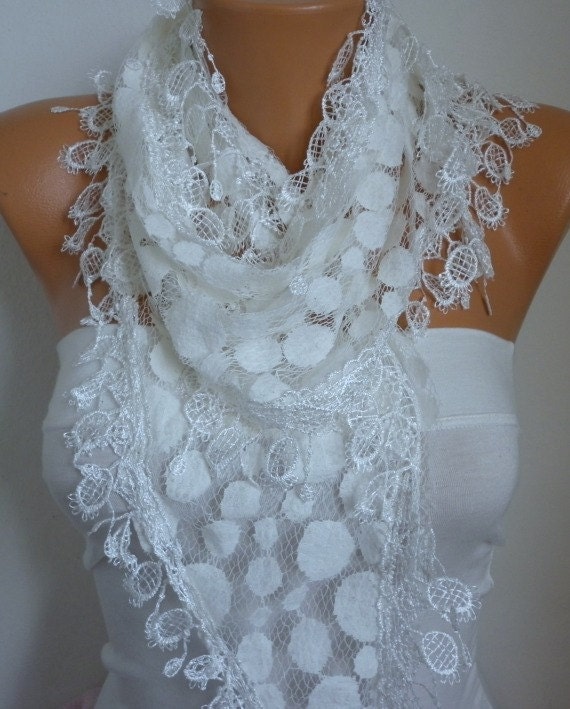 Creamy White Lace Scarf -  Shawl Scarf -  Women Scarves - Bridesmaid gift -  fatwoman
