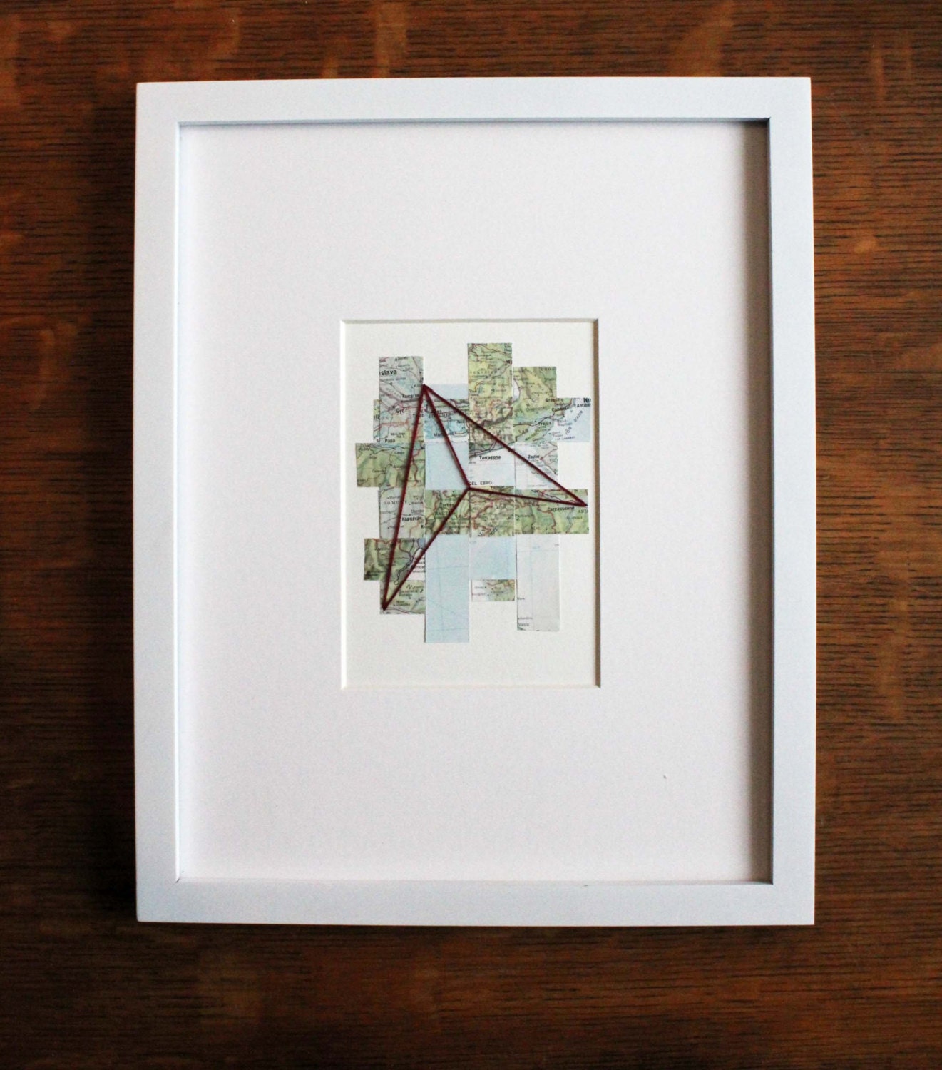 Altered Map with Embroidery, Map Art