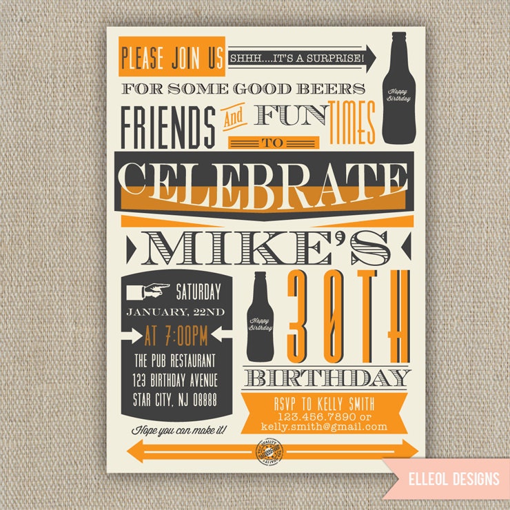 21st, 30th, 40th, 50th, 60th Surprise Beer Birthday Party Invitation