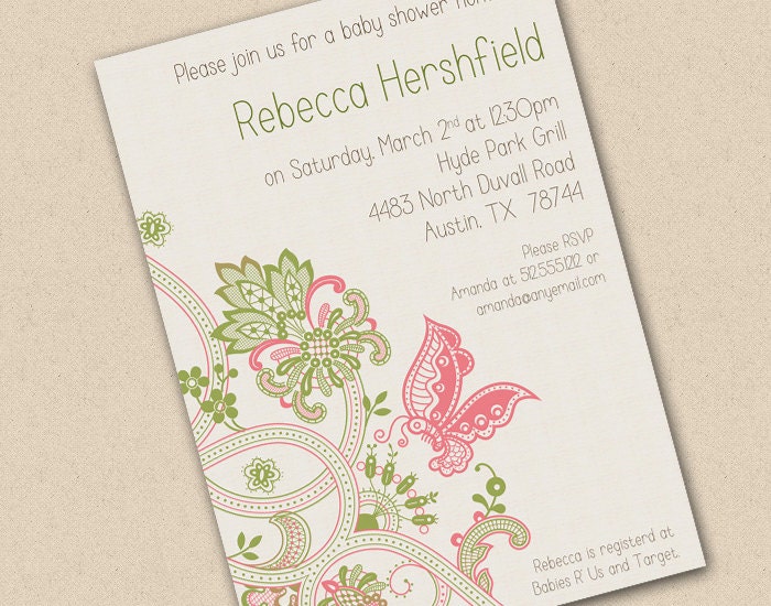 Butterfly and Flowers Baby Shower Invitation Il_570xn