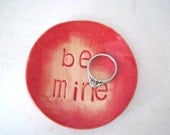 Be Mine jewellery dish / ring-bearer dish. Red. Valentines - proposal. Made in Wales, UK.