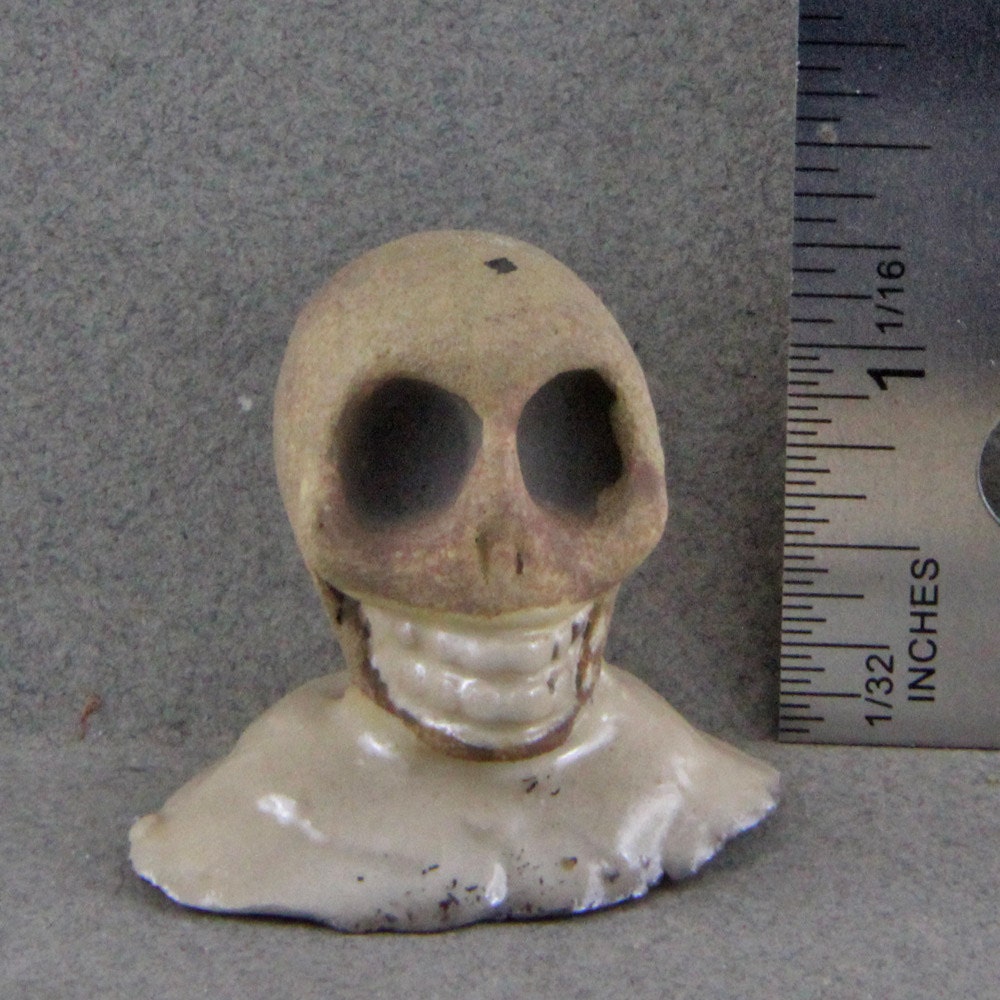 Handmade Folk Art Raku  Skull  Doll Face